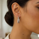 Sterling Silver Rhodium Plated Twisted Hoop Earrings, view 2