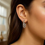 Sterling Silver Rhodium Plated Twisted Hoop Earrings, view 3