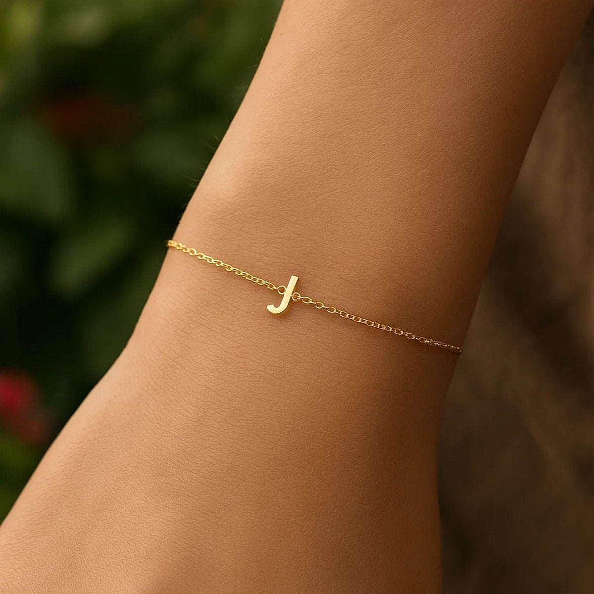 14K Yellow Gold Mini Initial J Bracelet, view 7