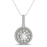 14K White Gold Diamond Halo Round Shape Pendant (1 1/4 cttw)