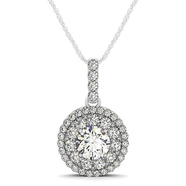 14K White Gold Diamond Halo Round Shape Pendant (1 1/4 cttw)