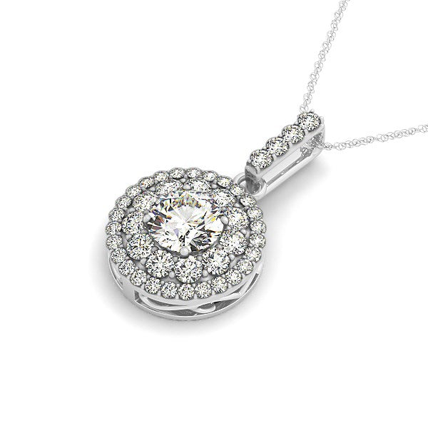 14K White Gold Diamond Halo Round Shape Pendant (1 1/4 cttw), view 2