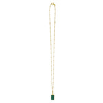 Malachite Geometric Rectangle Necklace in 14K Yellow Gold, view 2