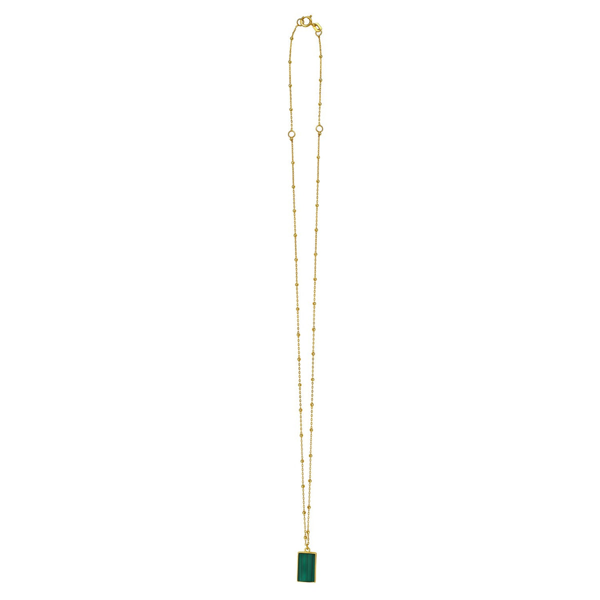 Malachite Geometric Rectangle Necklace in 14K Yellow Gold, view 2