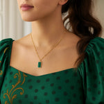 Malachite Geometric Rectangle Necklace in 14K Yellow Gold, view 4