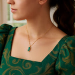Malachite Geometric Rectangle Necklace in 14K Yellow Gold, view 5