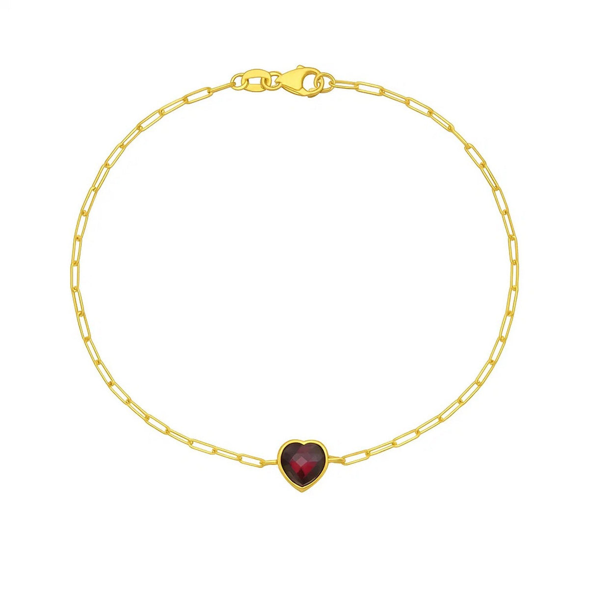 14K Yellow Gold Garnet Heart Bracelet, view 2