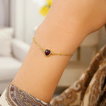 14K Yellow Gold Garnet Heart Bracelet, view 4