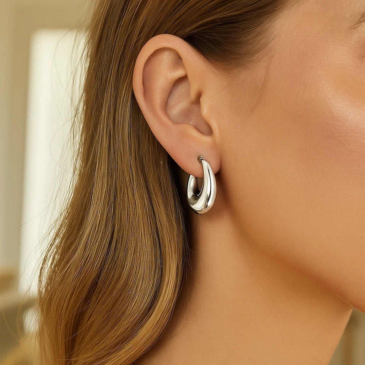 Sterling Silver Sculptural Crescent Hoop Earrings, view 4