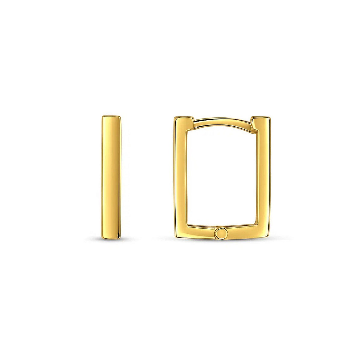 14K Yellow Gold Rectangle Huggie Hoops