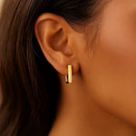 14K Yellow Gold Rectangle Huggie Hoops, view 4