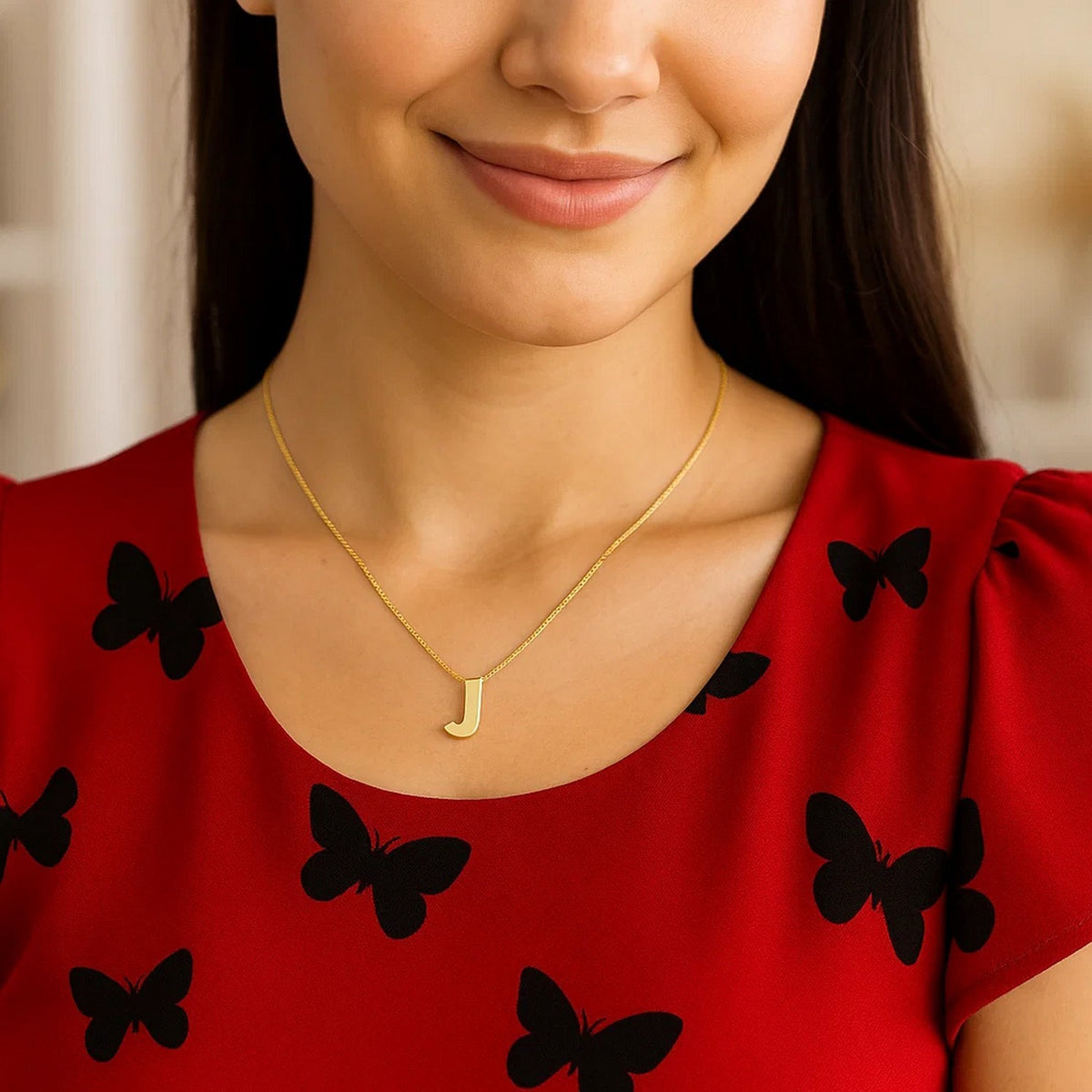 14K Yellow Gold Yours Truly Block Letter Initial J Necklace, view 4