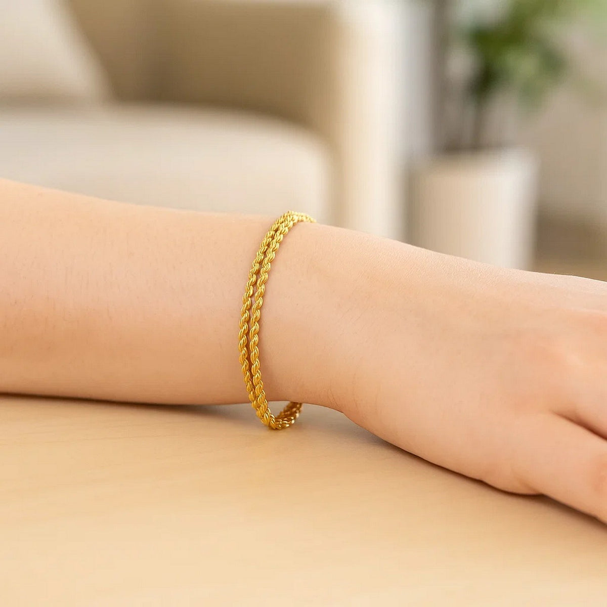 Double Rope Chain Bracelet in 10K Yellow Gold (2.10 mm), view 7