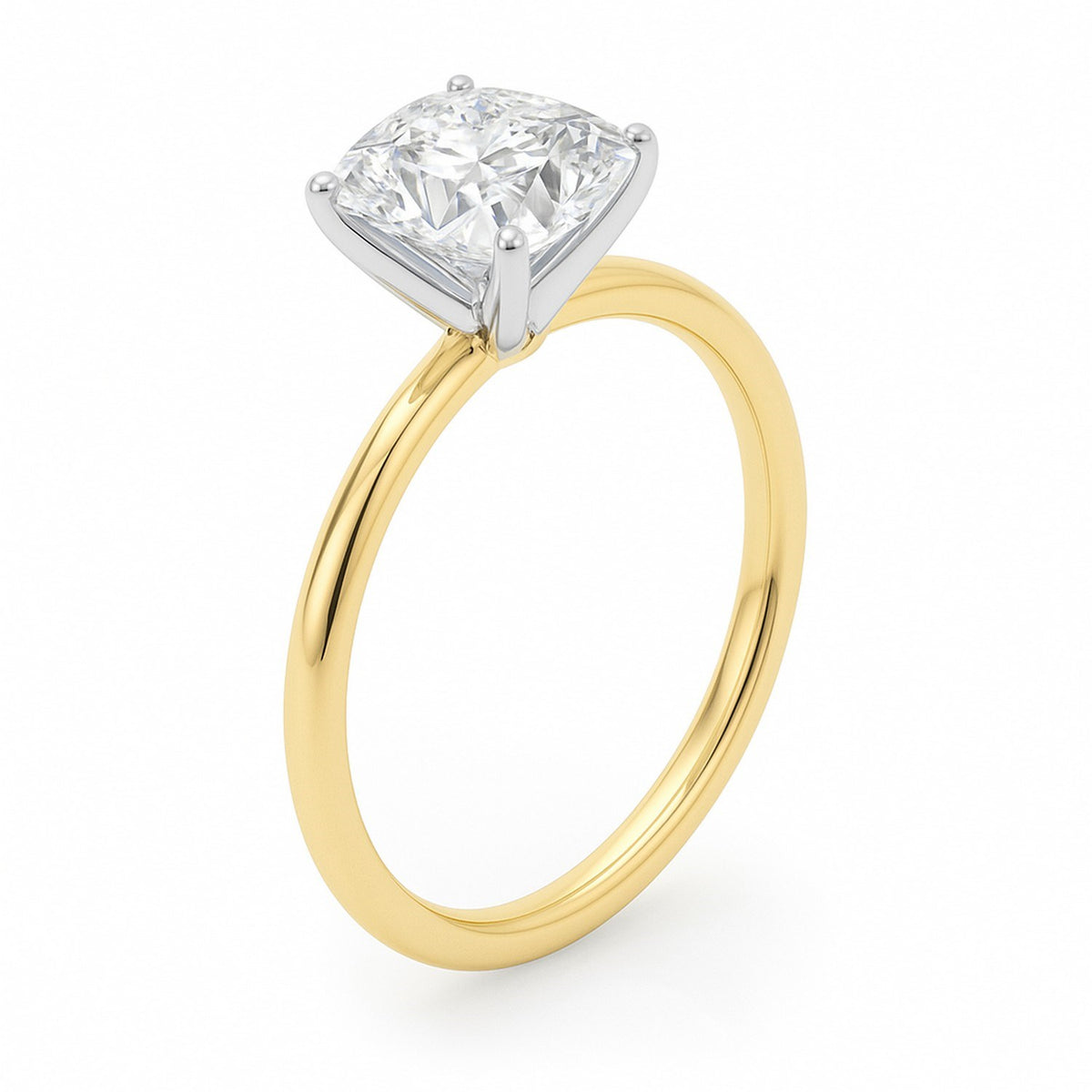 2 Carat Cushion Lab Grown IGI G/VS1 Diamond Solitaire Ring in 10K Yellow Gold, view 2