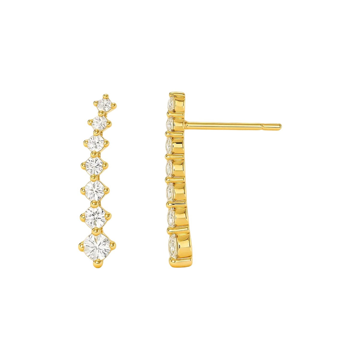 14K Yellow Gold Climber Post Earrings with Cubic Zirconias