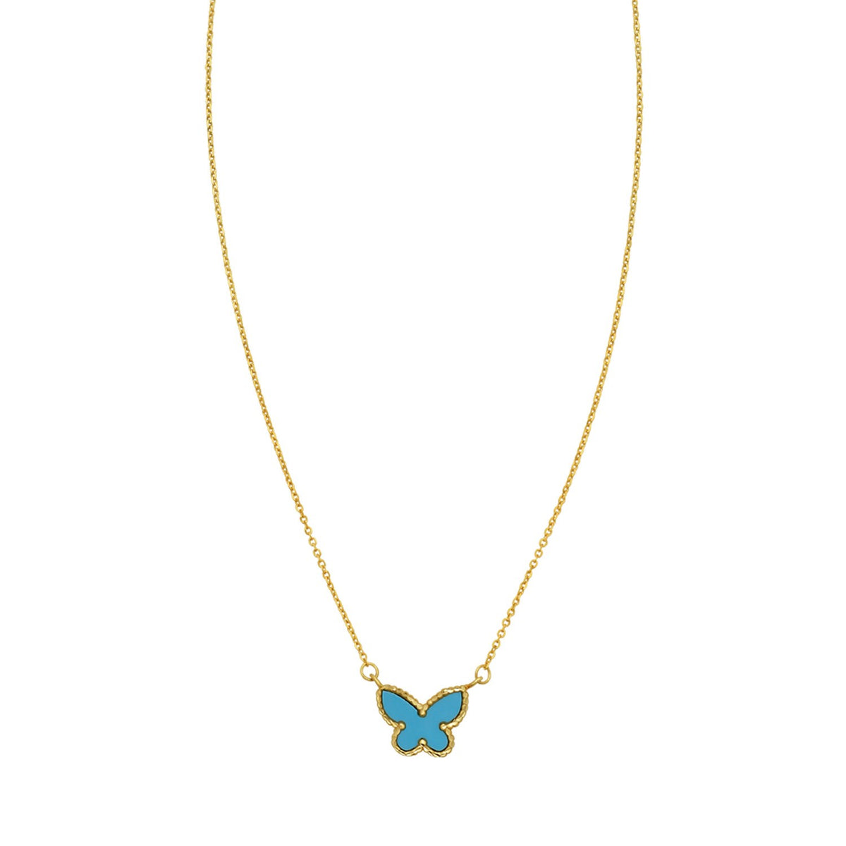 14K Yellow Gold Primavera Turquoise Butterfly Necklace, view 2
