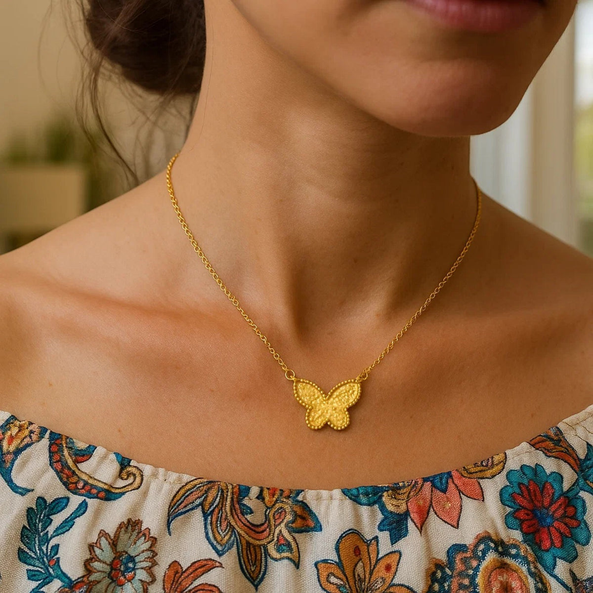 14K Yellow Gold Primavera Turquoise Butterfly Necklace, view 5
