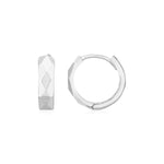 14K White Gold Diamond Motif Faceted Huggie Earrings (12.90 mm)