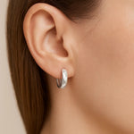 14K White Gold Diamond Motif Faceted Huggie Earrings (12.90 mm), view 2