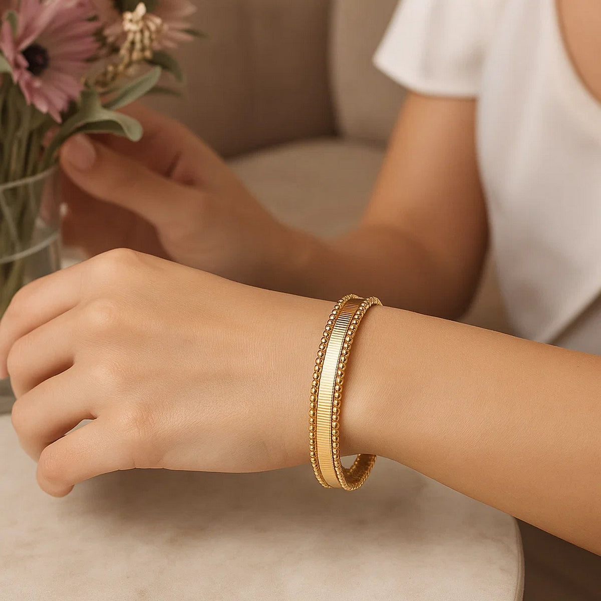 Smooth Surface Pallina Cuff Bangle in 14K Yellow Gold (9.00 mm), view 5