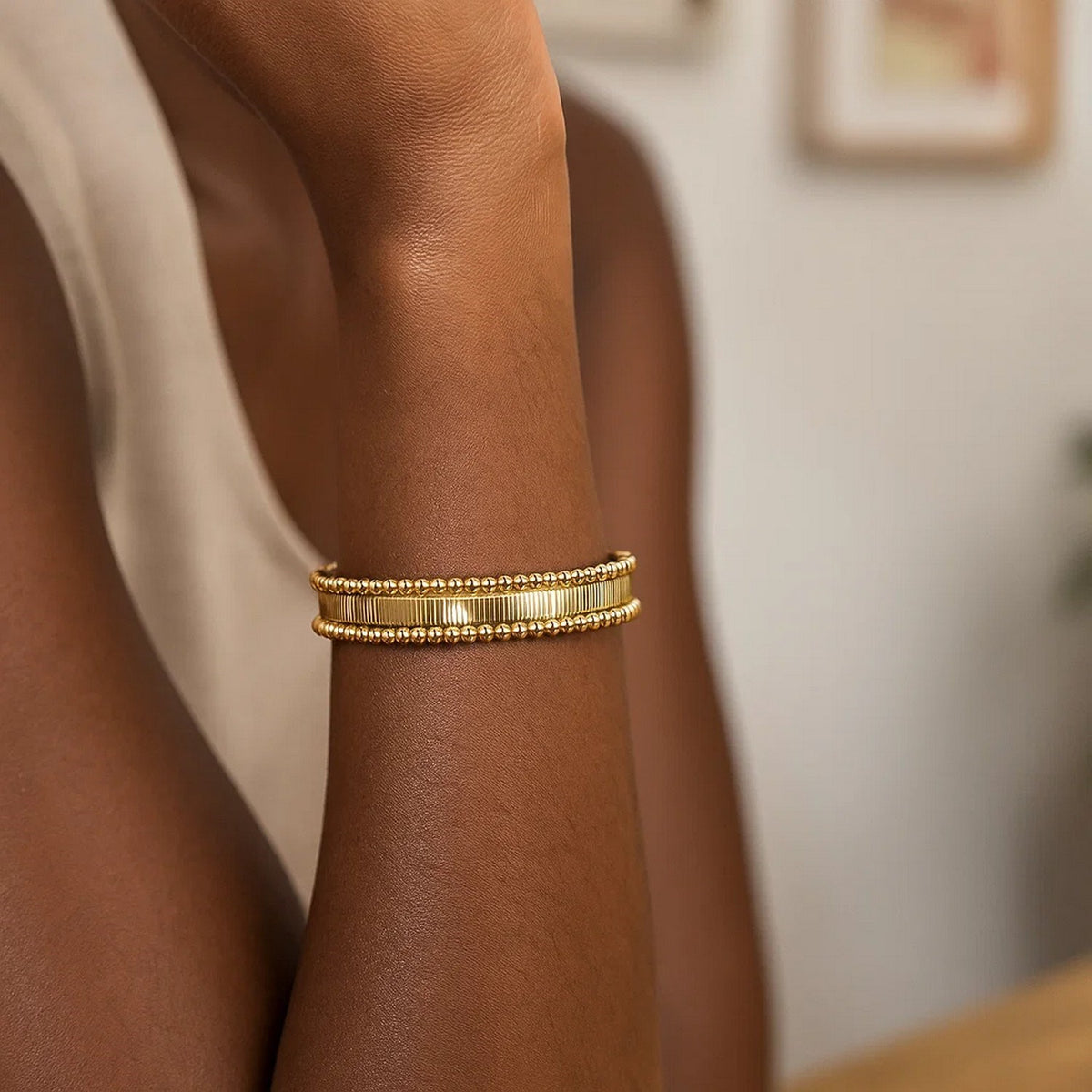Smooth Surface Pallina Cuff Bangle in 14K Yellow Gold (9.00 mm), view 6