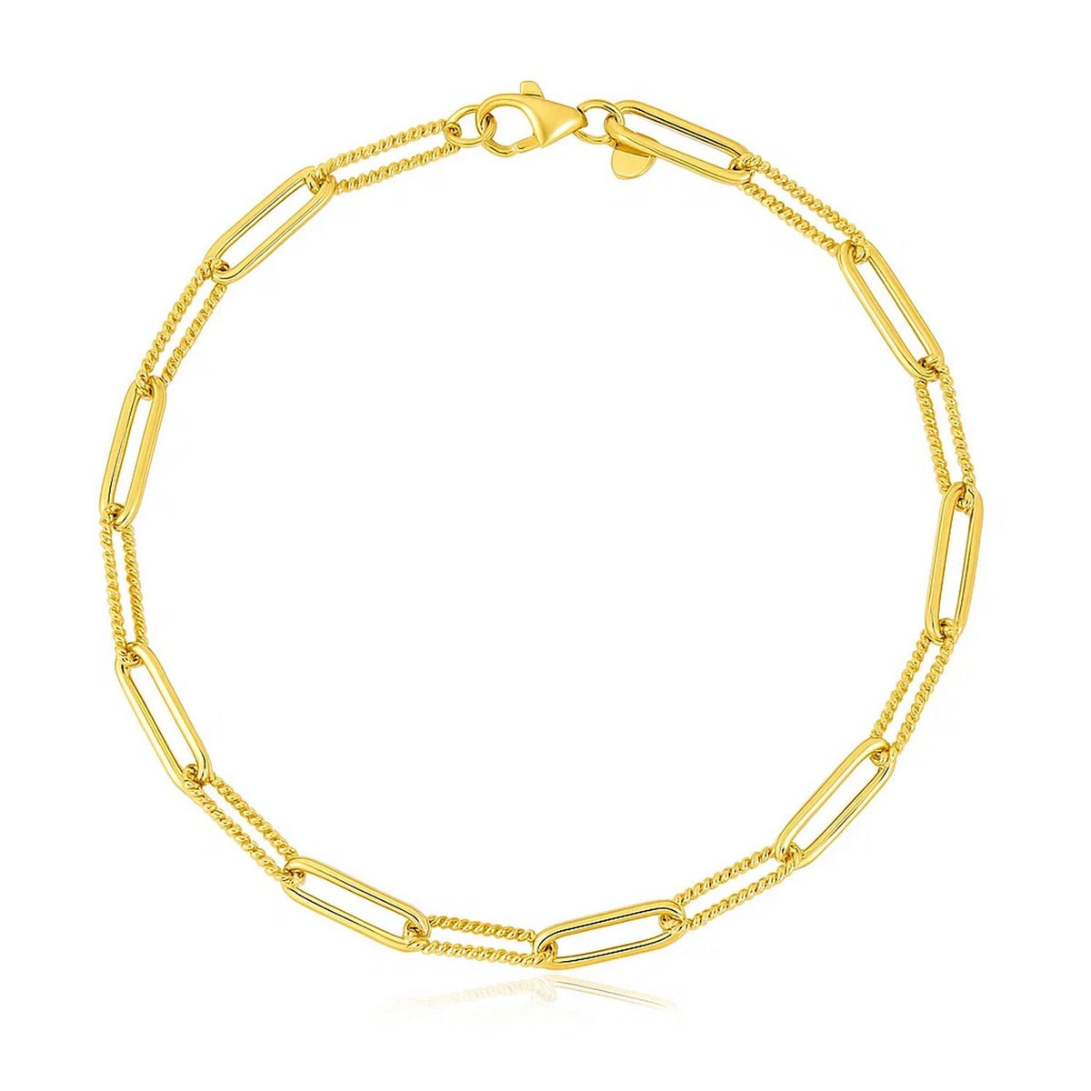 14K Yellow Gold High Polish Alternating Bead Paperclip Bracelet (3.50 mm), view 2