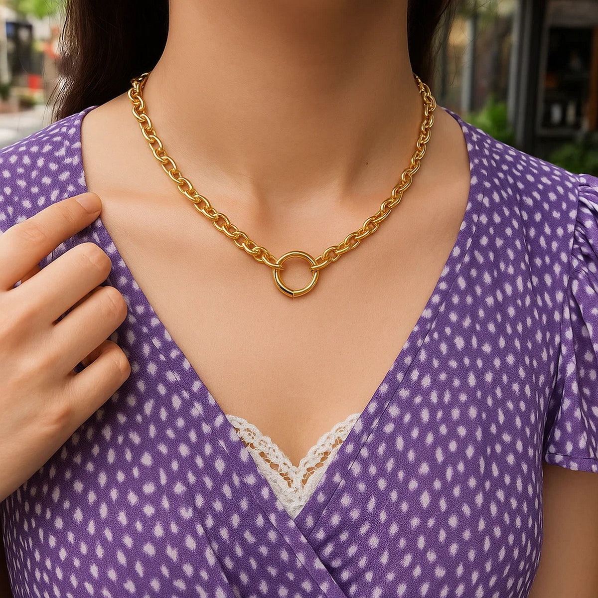 14K Yellow Gold Push Lock Charm Necklace (4.20 mm), view 3