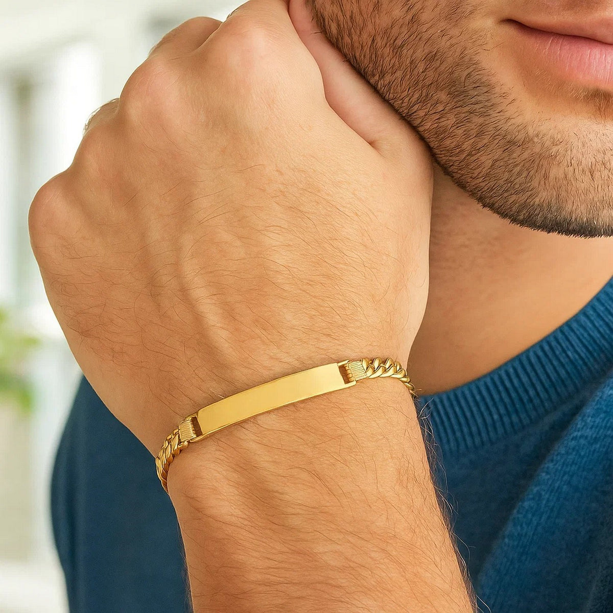 14K Yellow Gold Lite Cuban ID Bracelet (6.00 mm), view 2