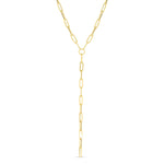 14K Yellow Gold Paperclip Chain Lariat Necklace