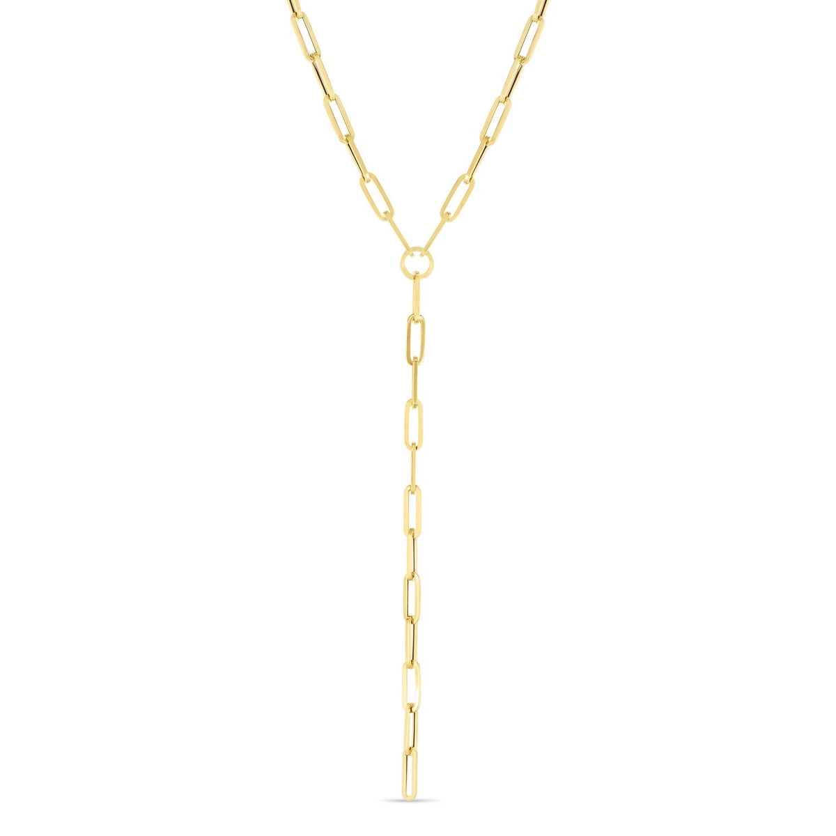 14K Yellow Gold Paperclip Chain Lariat Necklace