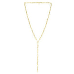 14K Yellow Gold Paperclip Chain Lariat Necklace, view 2