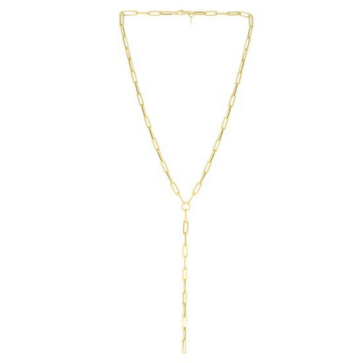 14K Yellow Gold Paperclip Chain Lariat Necklace, view 2