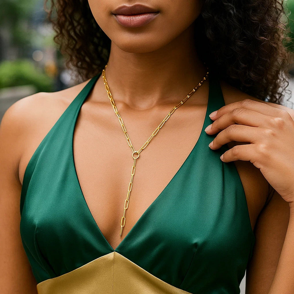 14K Yellow Gold Paperclip Chain Lariat Necklace, view 3