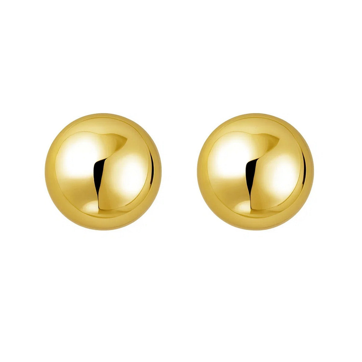 Sterling Silver Yellow Gold Plated Puffed Button Omega Earrings, view 2