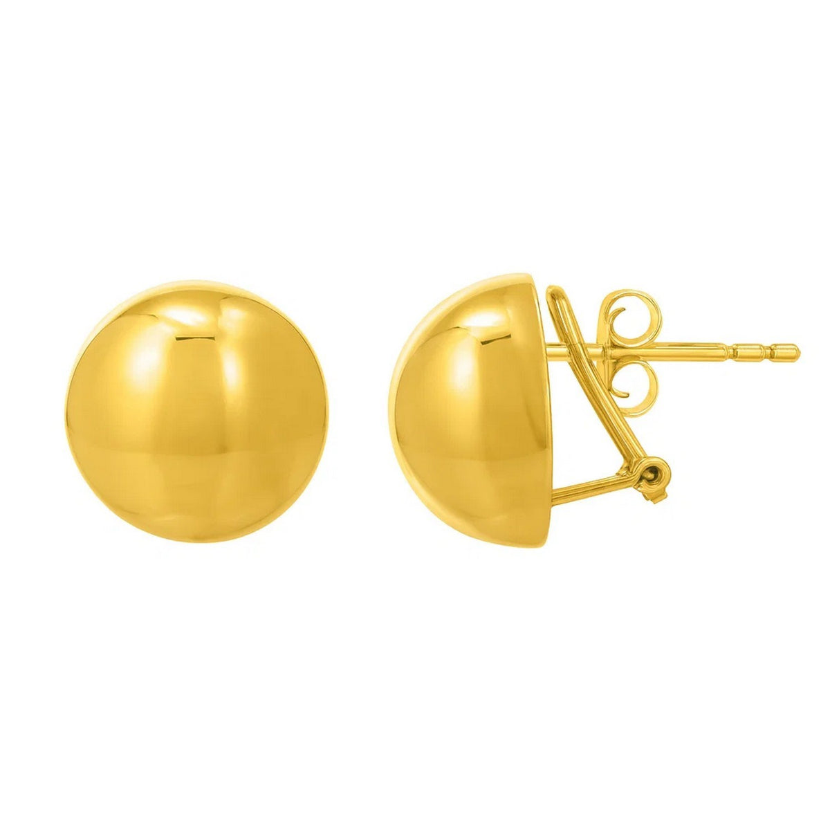 Sterling Silver Yellow Gold Plated Puffed Button Omega Earrings, view 3