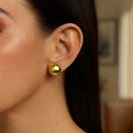 Sterling Silver Yellow Gold Plated Puffed Button Omega Earrings, view 6