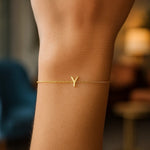 14K Yellow Gold Mini Initial Y Bracelet, view 6