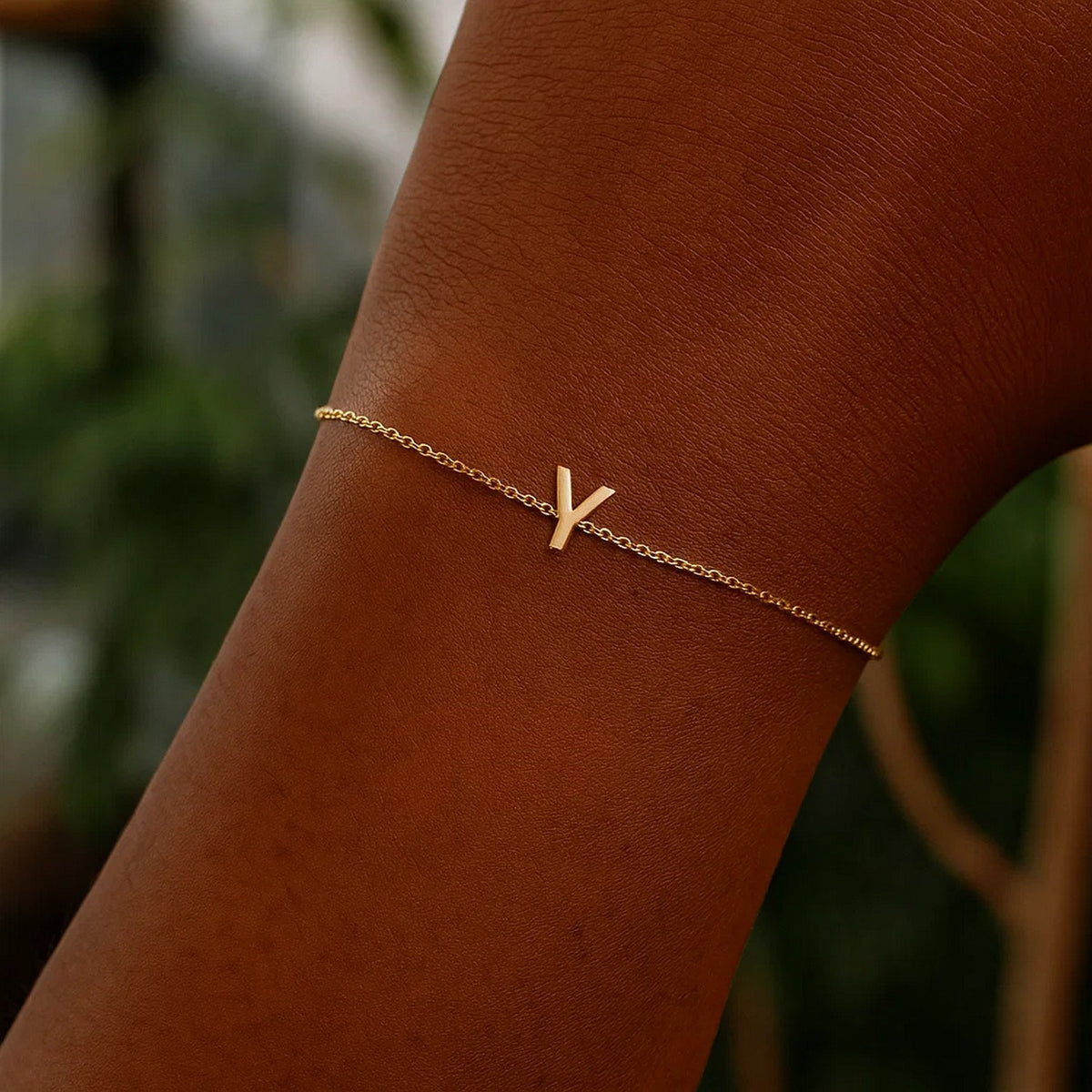 14K Yellow Gold Mini Initial Y Bracelet, view 7