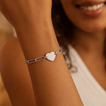 Sterling Silver Rhodium Plated Engravable Heart Paperclip Bracelet (2.10 mm), view 5