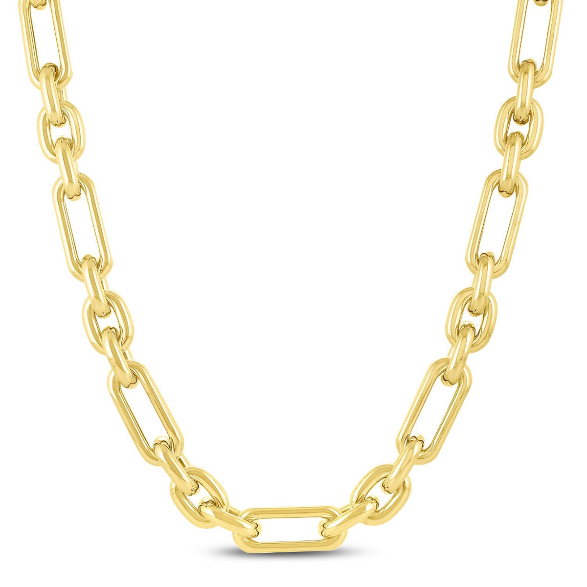 14K Yellow Gold Italian Alternating Paperclip Oval Links Chain Necklace, view 5