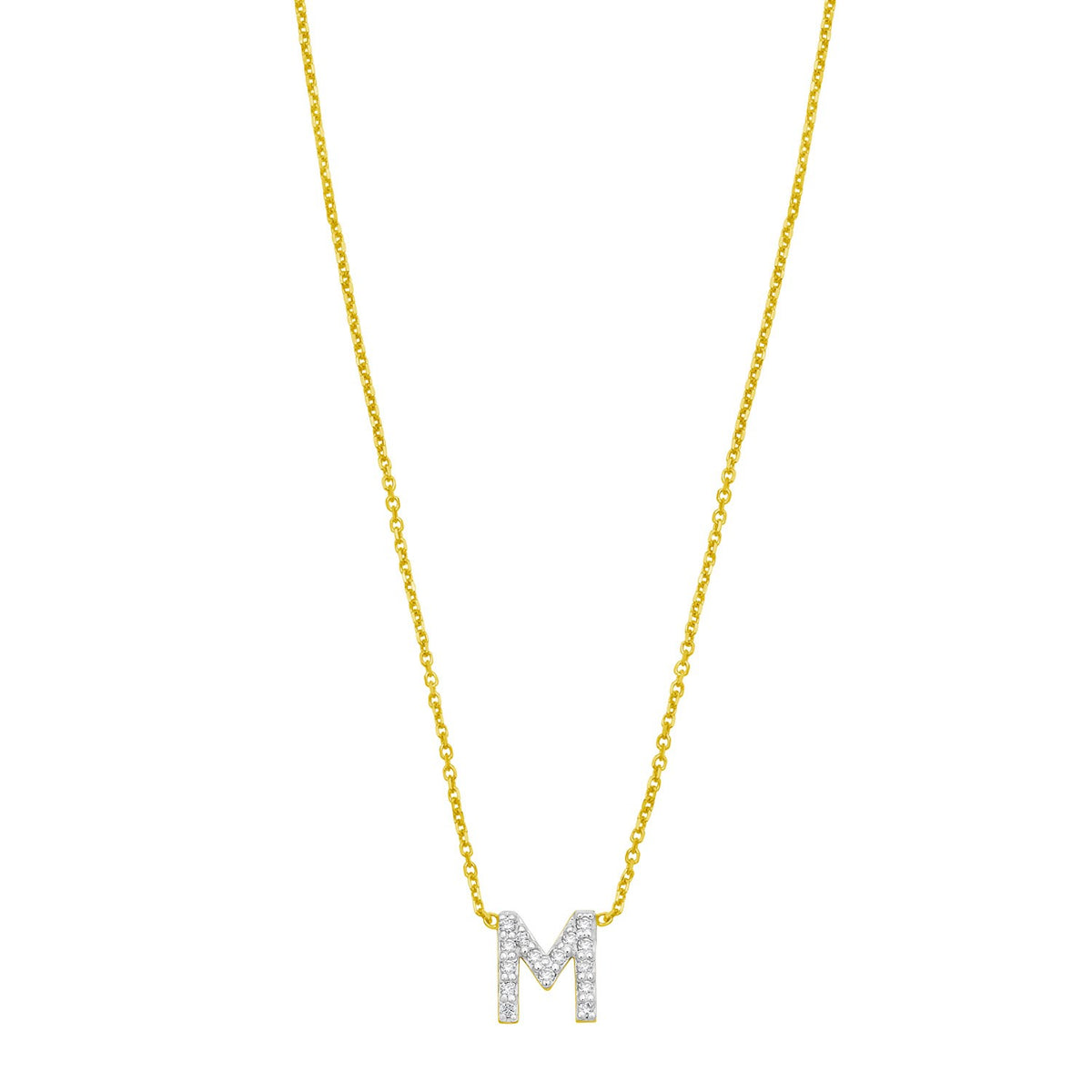 14K Yellow Gold Mini Diamond M Initial Pendant Necklace