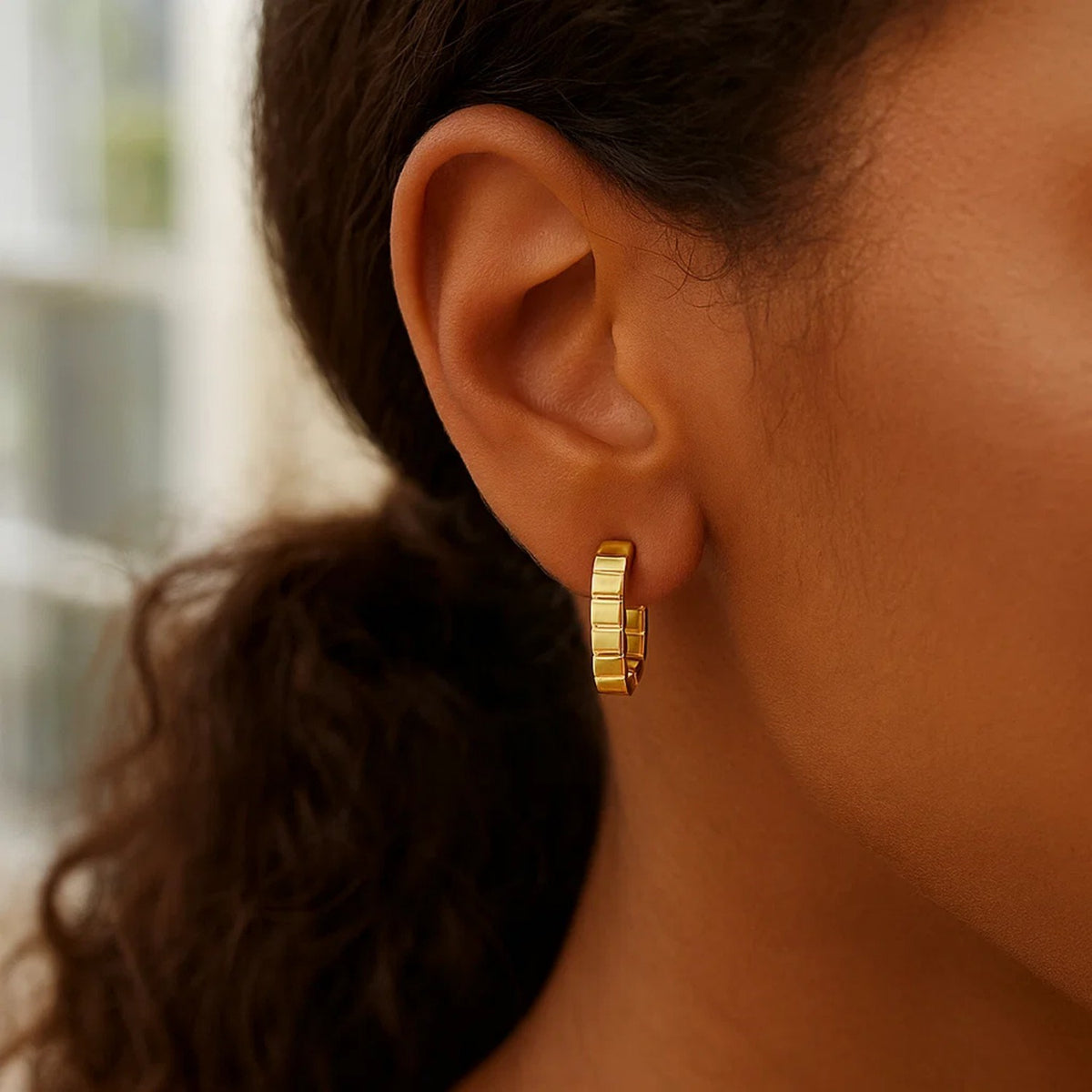 14K Yellow Gold Fancy Oval Hoop Earrings, view 4