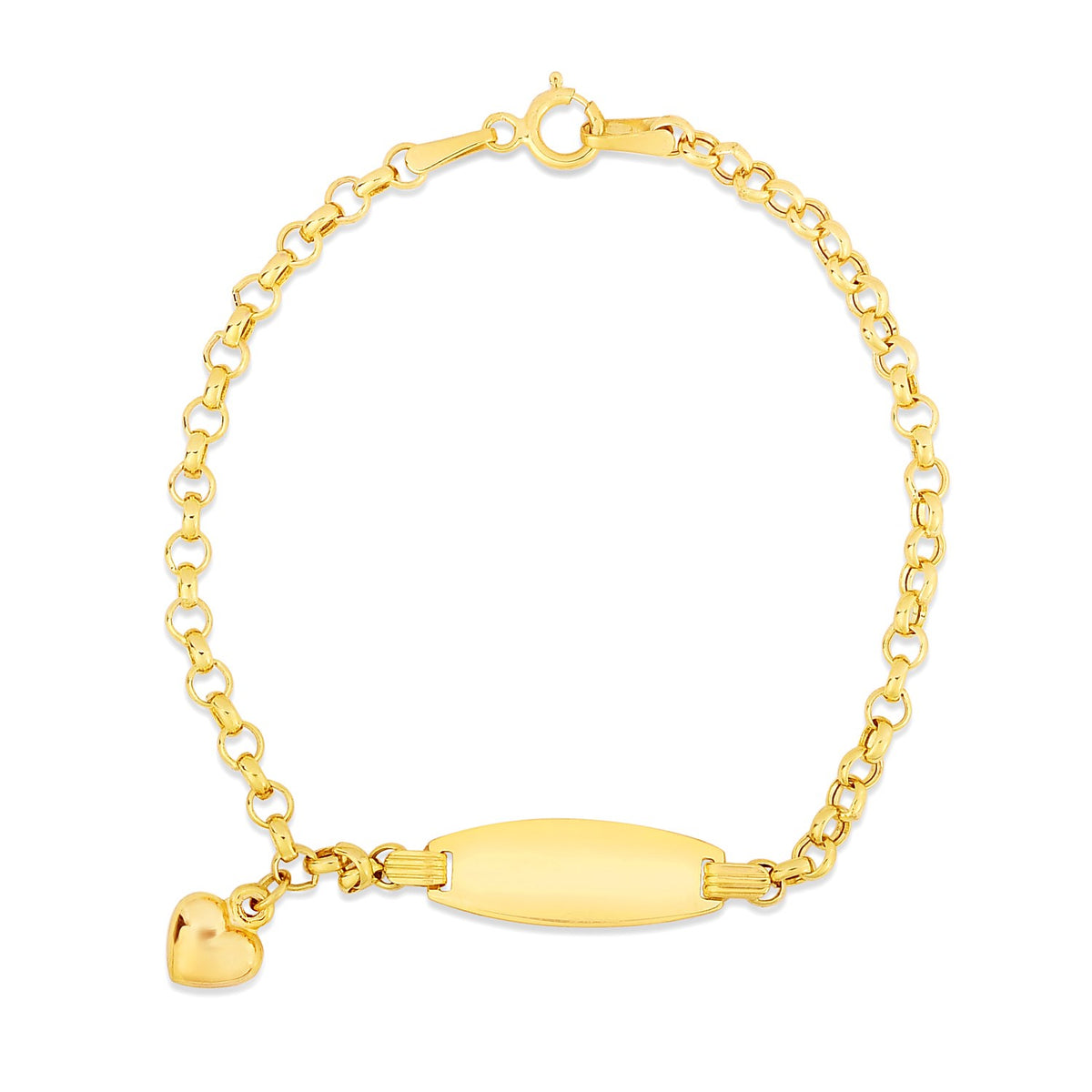 14K Yellow Gold Heart Accented Childrens Cable Chain ID Bracelet (6.35 mm), view 2