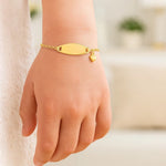 14K Yellow Gold Heart Accented Childrens Cable Chain ID Bracelet (6.35 mm), view 5