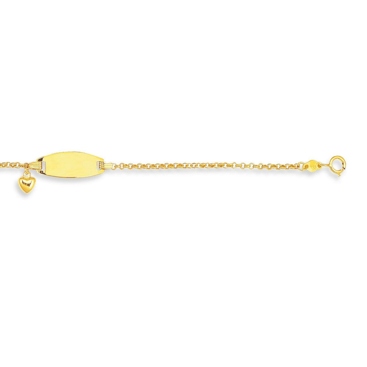 14K Yellow Gold Heart Accented Childrens Cable Chain ID Bracelet (6.35 mm), view 7