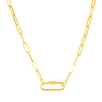 14K Yellow Gold Paperclip Chain Necklace with Oval Carabiner Clasp