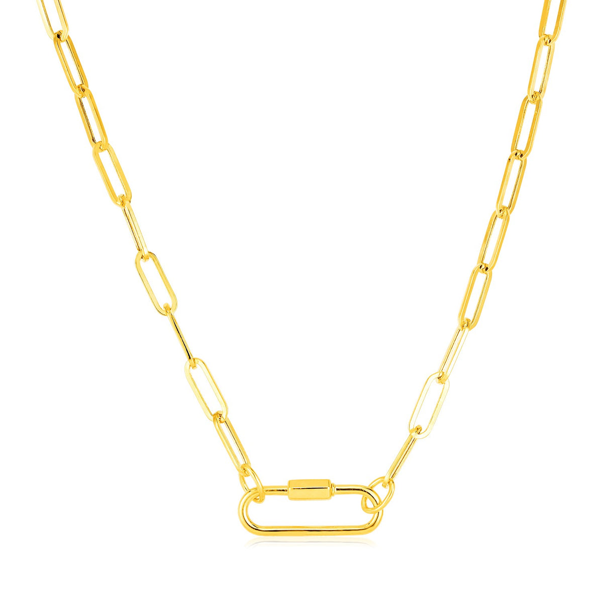 14K Yellow Gold Paperclip Chain Necklace with Oval Carabiner Clasp