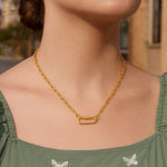 14K Yellow Gold Paperclip Chain Necklace with Oval Carabiner Clasp, view 4
