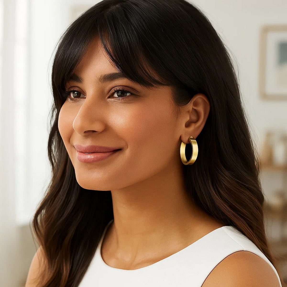Medium Tube Shaped Hoop Earrings in 14K Yellow Gold, view 3