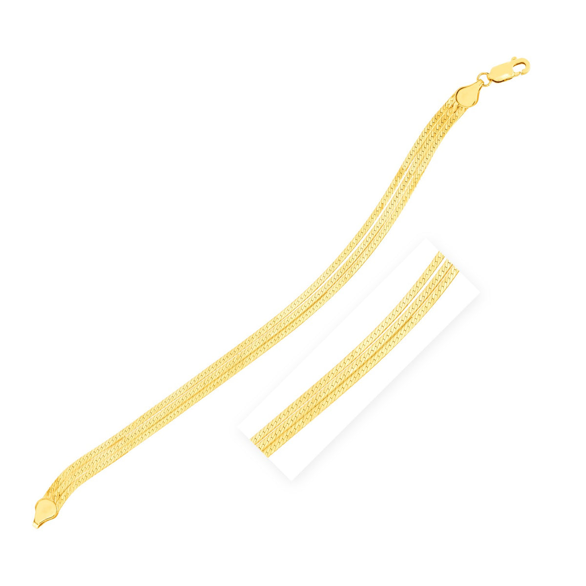 14K Yellow Gold 7 inch Three Strand Herringbone Chain Bracelet (1.80 mm)
